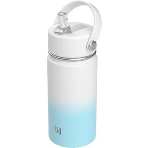 OISIZ Kids Water Bottle with Straw Lid 14oz, Vacuum Insulated 316 Stainless Steel Water Bottles for Kids for School, Leakproof Water Bottle, BPA Free and Keep Cold for 24 Hours (white blue)