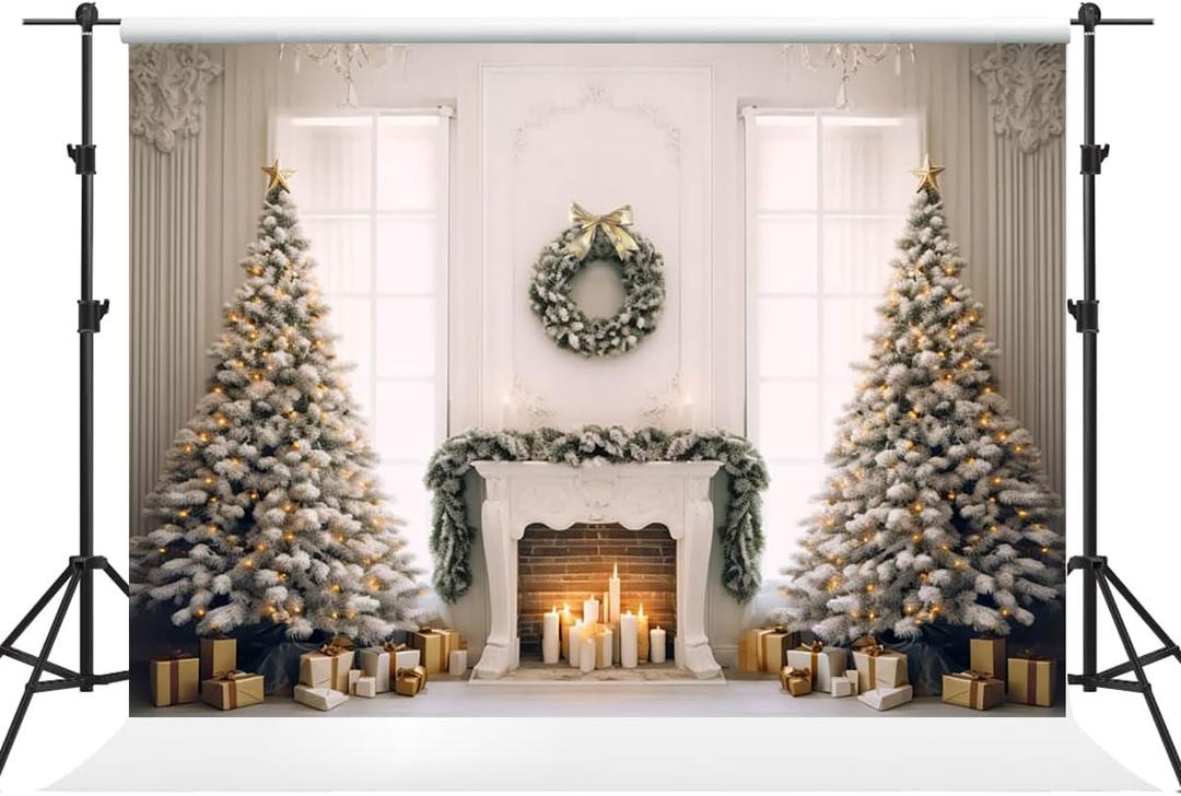Kate 75ft Christmas Backdrop Photography Fireplace White Window Christmas Tree Gift Empty Room Decoration Background Photographer Studio Props for Photo Video