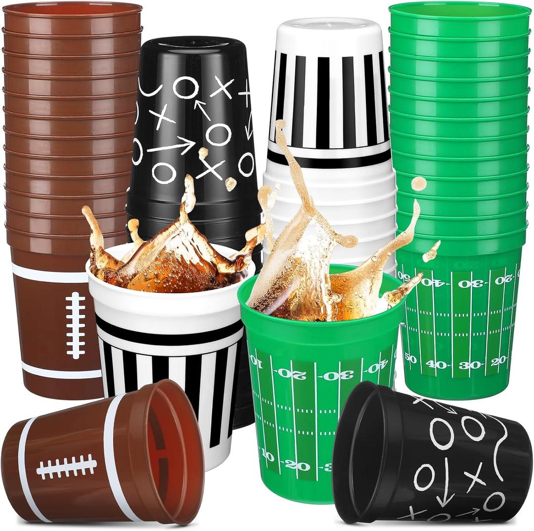 Tioncy 24 Pack Football Plastic Cups 16 oz Football Theme Reusable Cups 4 Designs Plastic Drinking Glass Bulk Assorted Sports Rugby Party Supply Drinkware for Coffee Beer Cream Snacks