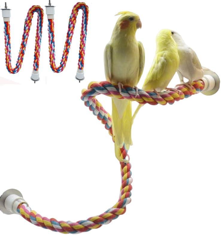 2pcs 48inch(122cm) Parrot Rope Perches,Bendable Climbing Standing Chew Cage Toys Heavyduty Made Bungee Toys for Large to Regular Size Birds (Red yellow blue)