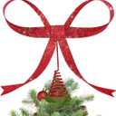 Large Glitter Red Bow Christmas Tree Topper,9.4 Inch Metal Tree Topper,Red Bow Christmas Decorations for Xmas Home Decor Holiday Party Indoor Outdoor Shop Office