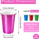 100 Count Metallic Pink Plastic Cups - 16 oz Disposable Plastic Party Cups for Easy Cleanup and Large Gatherings, Assorted Colors Cups for Birthdays, Parties, Christmas and Everyday