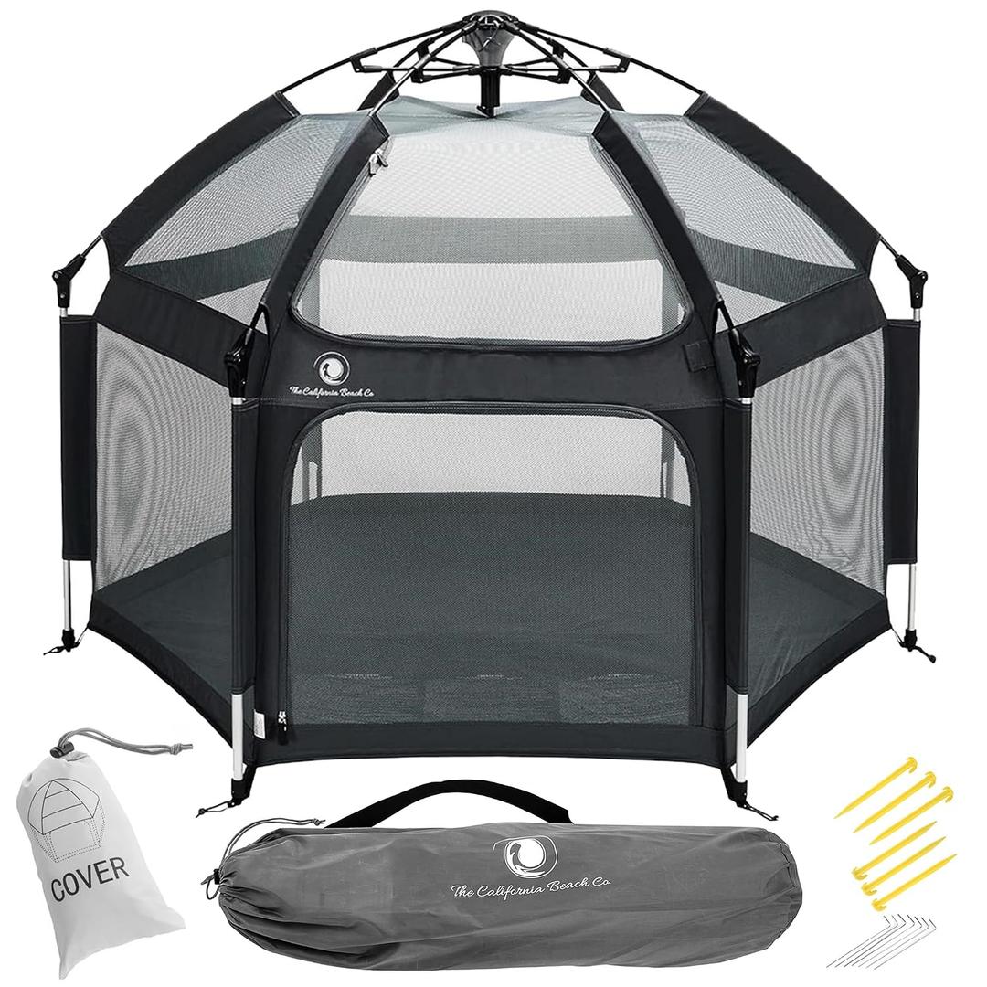 POP 'N GO PLAYPEN - Indoor & Outdoor Baby Playpen for Babies and Toddlers - Baby Beach Tent, Foldable, Portable W/Canopy, Travel Bag, & Mosquito Net - Pop Up Pack and Play Tent (Black)