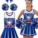 JenPen Women's Cheerleader Costume Halloween High School Cheerleading Outfit Musical Cheer Uniform Hair Bow Pom Pom (Medium, Blue)