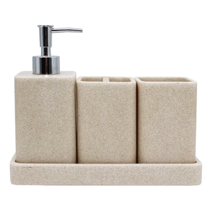 YMXYJM Bathroom Accessories Set, 4 Pcs Bathroom Accessory Set, Soap Dispenser, Toothbrush Holder, Qtip Holder Set, Bathroom Sets Complete, Bathroom Sink Set for Modern Home, Beige