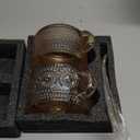 Gezzeny Vintage Coffee Mugs 14 Oz Set of 2 Amber Embossed Glass Tea Cups for Cappccino, Latte,Cereal, Yogurt, Beverage Christmas Thanksgiving Day Gifts