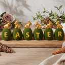 Threehoney 6 Pcs Easter Moss Bunny 3.5 Inch Green Bunny Eggs Spring Decor Artificial Flocked Moss Eggs Cute Rabbit Sit on Figurines for Spring Easter Basket Home Office Table Shelf Party Decor(Gold)