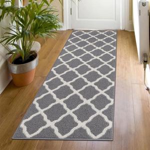 SHACOS Washable Runner Rug 2'x6' Non Slip Rubber Backing Hallway Entryway Rug Runner Stain Resistant Floor Carpet Runners for Kitchen Garage Laundry Room, Light Gray