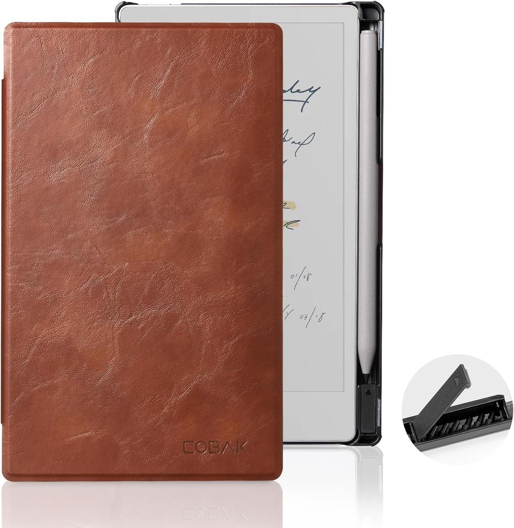 CoBak Case for Remarkable Paper Pro Move 7.3 inch 2025, Hard Back Shell Protective Lightweight Auto Wake/Sleep Smart Folio Cover with Built-in Pen Holder and Nibs Holder (Brown)