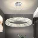 Led Ring Crystal Chandelier, Modern Dimmable Chandeliers Lighting and Hanging Adjustable, LED Round Ceiling Light for Dining Room Living Room 24" Silver