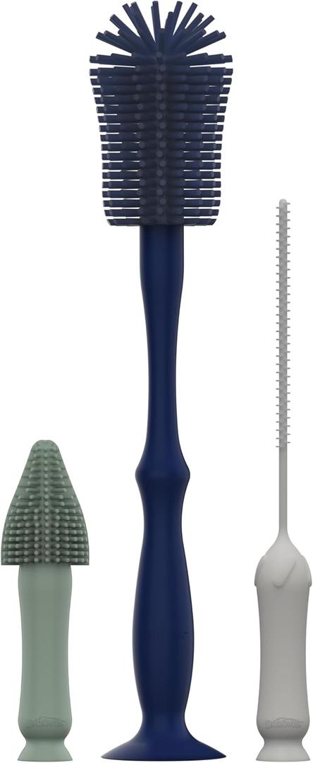 Dr. Brown's Silicone Cleaning Brush Set with Bottle, Spout, and Straw Brush, 3 Brushes to Clean Baby Bottles, Spouts, Nipples, and Straws, BPA Free – 3Pack Compact