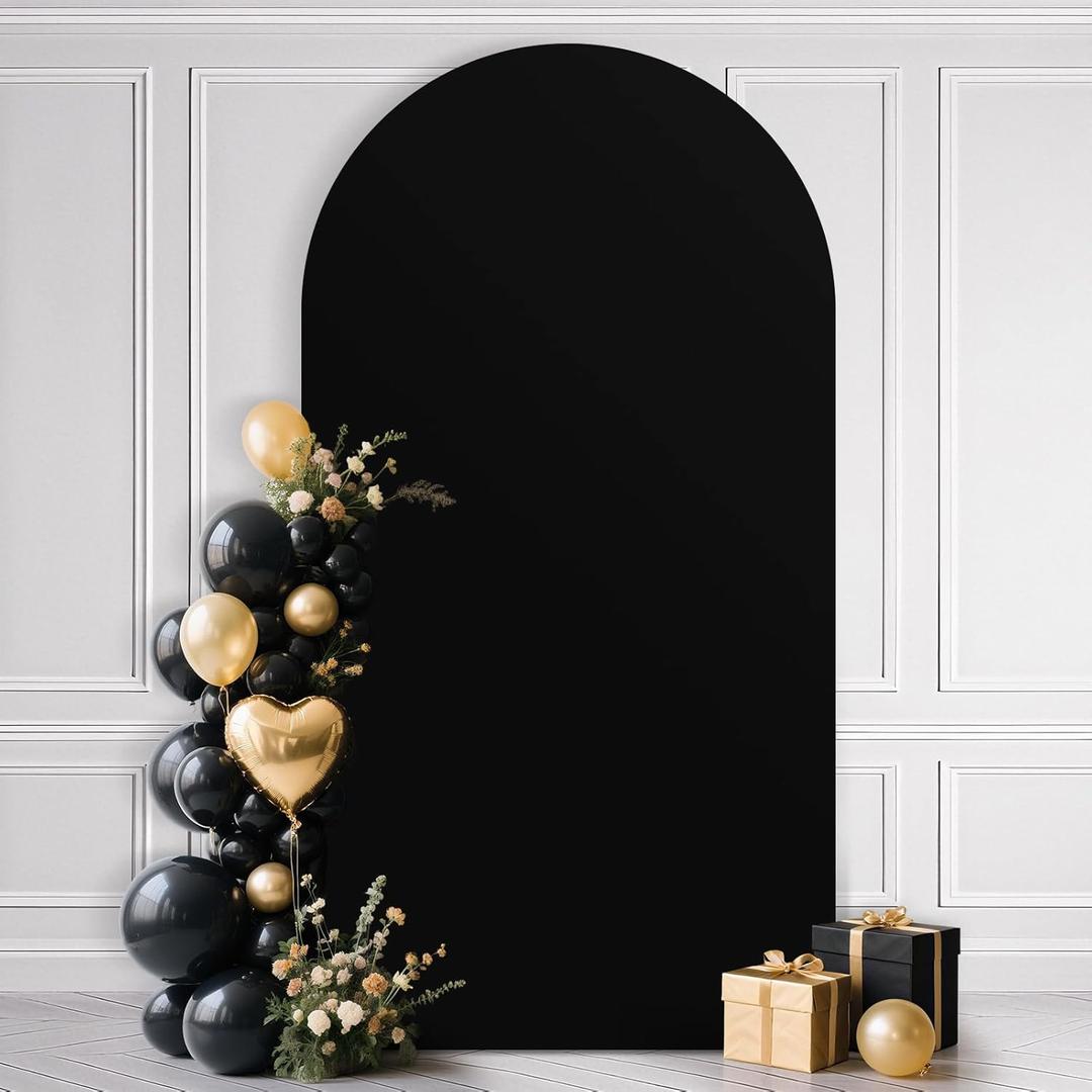 Ledido 7.2FT Wedding Arch Backdrop Cover-Arch Covers Fitted Stretchy Spandex Round Top Stand Backdrop Cover for Wedding Banquet Ceremony Birthday Party Baby Shower Event Decoration,Black