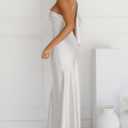 2026 Satin One Shoulder Maxi Dress for Women Summer Silk Formal Elegant Backless Ruffle Sleeveless Wedding Guest Dresses (White, M)