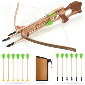 Crossbow Toy Set for Kids with 12 Handmade Wooden Arrows and Quiver, Cross Bow Archery Prop for Costume Cosplay, Halloween Party Role Play Gift for Boys and Girls, Green