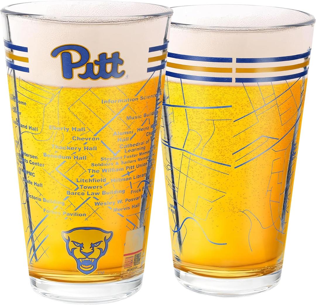 Greenline Goods – University of Pittsburgh Panthers College Pint Beer Glasses (Set of 2), 16 oz – Full-Color Logo + Campus Map