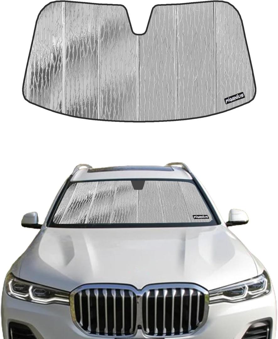 Pigenius Windshield Sun Shade for BMW X5 (G05) 2019-2023 & BMW X7 (G07) 2019-2022, Fits xDrive40i M50i X5M Alpina XB7, Reversible Silver/Black