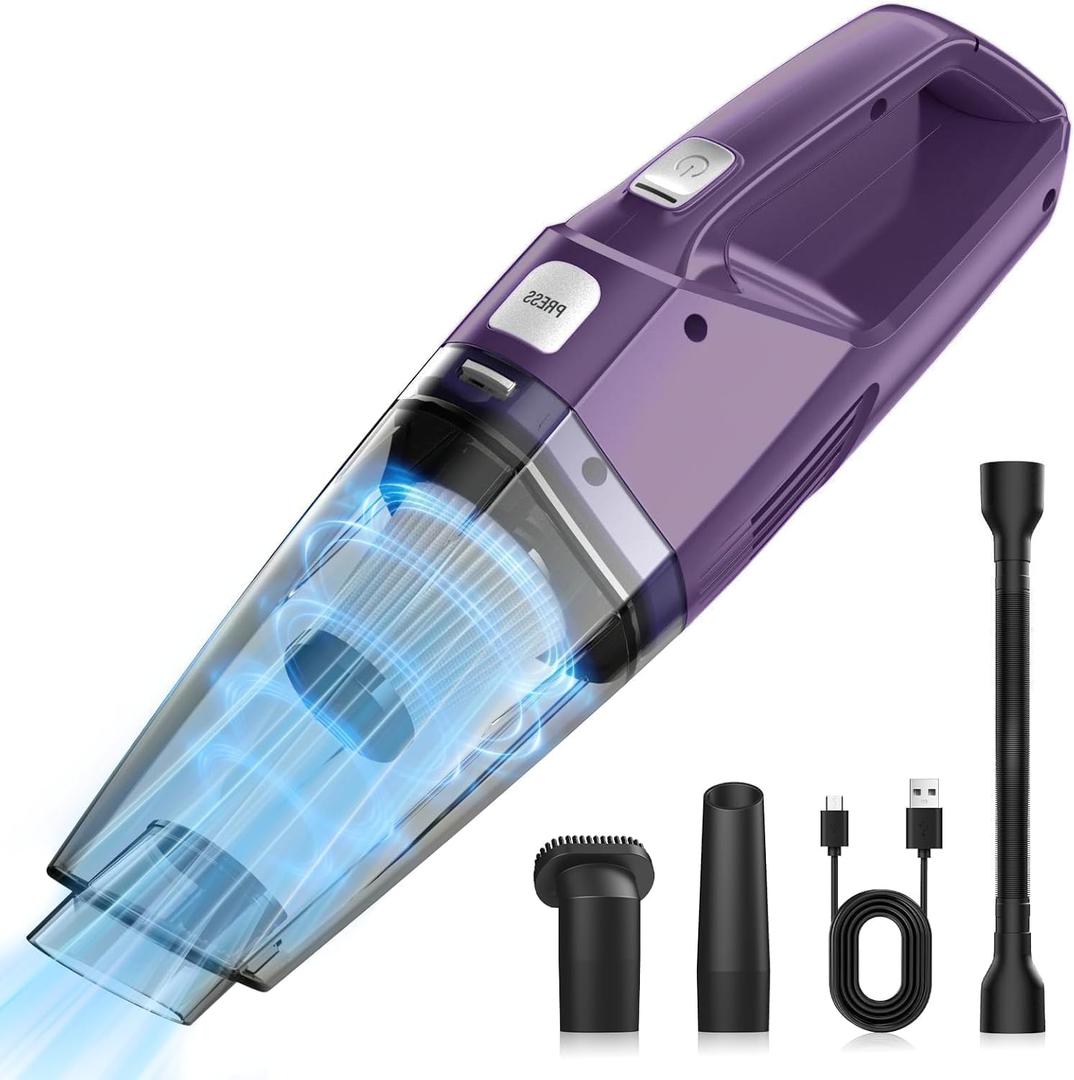 Handheld Vacuum Cordless Car Vac Portable with 8KPA & Multi Accessories & Low Noise, Lightweight Hand Held Vacuum Cordless Rechargeable for Car/Home/Dust/Pet Hair