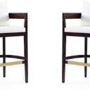 Manhattan Comfort Ritz Faux Leather Barstool with Loose Pillow Backrest, Beech Wood Legs, Gold Metal Footrest, Mid Century Modern Design, Fully Assembled Bar Stool, 30.5" Seat Height, Set of 2, Ivory