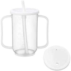 2x Sliner Adult Sippy Cups for Elderly 12 oz Straw Sippy Cups with 2 Handles No Spill for Adults Spill Proof Dysphagia Cup for Disabled Patients(White)