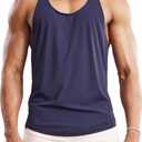Ouber Men's Mesh Racerback Tank Tops Gym Fitness Sleeveless T-Shirt for Bodybuilding Muscle Shirts (Large, Navy)