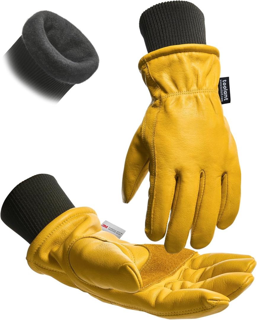 toolant Leather Winter Work Gloves for Men, 100% Grain Cowhide with Warm Thinsulate Lining, Water & Abrasion Resistance (XX-Large)