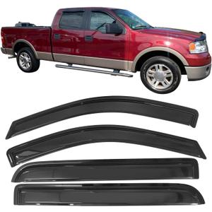 Window Visor Compatible with 2004-2008 Ford F150 Supercrew Cab, 2006-2008 Lincoln Mark LT, Acrylic Black Slim Style Sun Rain Guards Cover by IKON MOTORSPORTS, 2005 2006 2007