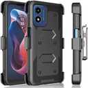 Tekcoo Holster Case for Motorola Moto G Play 2024 | 4G Only | XT2413 [Tshell] Shock Absorbing [Built-in Screen Protector] [Kickstand Locking Belt Clip] Carrying Swivel Defender Full Body Cover - Black