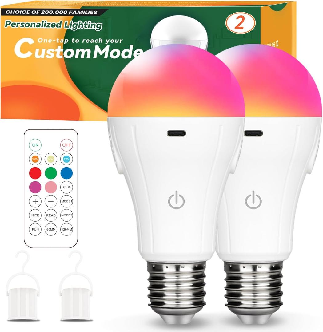 Neporal MagicGlow Rechargeable Light Bulb with Memory Mode, Remote & Touch Control  Dimmable A19 Battery Operated Bulb for Indoor Wall Sconce, Nursery, Bedroom, Kitchen