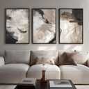 Large Framed Neutral Abstract Wall Art for Living Room, 3 Piece Modern Canvas Prints Paintings Artwork for Walls, Black Beige Brown Neutral Tone Pictures for Hallway Bedroom Office Wall Decor 24x36 In, 24" W x 36" H x 3Pcs