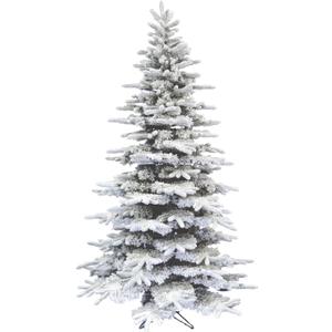Fraser Hill Farm 9-Ft. Pine Valley Flocked Christmas Tree, Snowy Xmas Tree with DIY Potential with No Attached Lights, Artificial Christmas Tree with Metal Base, Easy to Set up (Unlit)
