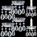 Bonuci 6 Pcs Bobeches for Chandelier 4 Inch Crystal Chandeliers Teardrops Pendant Bobeche Replacement Parts with 4 Side Holes for Candle Home Wedding Birthday Party Decor(Crystal, Stylish Style)