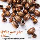 WILLBOND 130 Pieces Macrame Wooden Beads 10mm Hole Loose Beads with Hole for Macrame Making Kits Supplies Jewelry Bracelet Making Hair DIY Craft Handmade Decor(Brown, Classic)