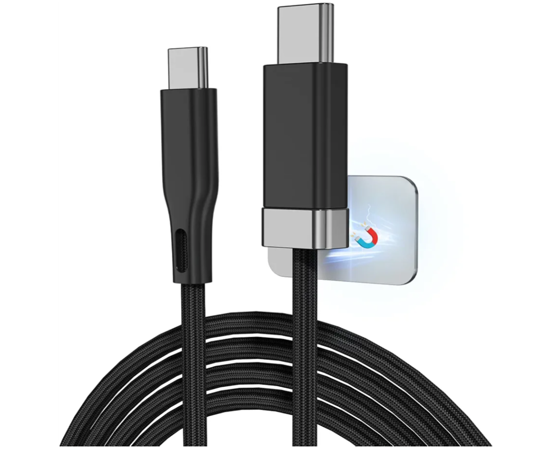 Magtame USB C to USB C Cable 5FT, StayCable with Built-in Magnetic Organizer for Nightstand, Desk and Car, 60W Fast Charging Cord with 2 Adhesive Metal Plates, Braid Type-C Cable for iPhone 17 16 Pack of 2