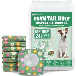 Pet Soft Female Dog Diapers - Disposable Dog Diapers with Adjustable Foam Tail Hole, Cat & Puppy Diaper for Dogs in Heat or Incontinence, Medium (24Pcs, Green)