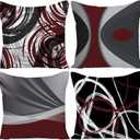 Set of 4 Throw Pillow Covers Modern Abstract Wine Red Stripes Gray Black White Acrylic Bold Grey Decorative Pillow Cases Home Decor Square 20x20 Inches Pillowcases