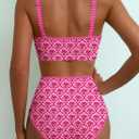 Herseas Women's 2 Piece Floral Print Bikini Sets V Neck Stitch Swimsuits High Waisted Bathing Suit Beach Summer Swimwear (Pink, S)