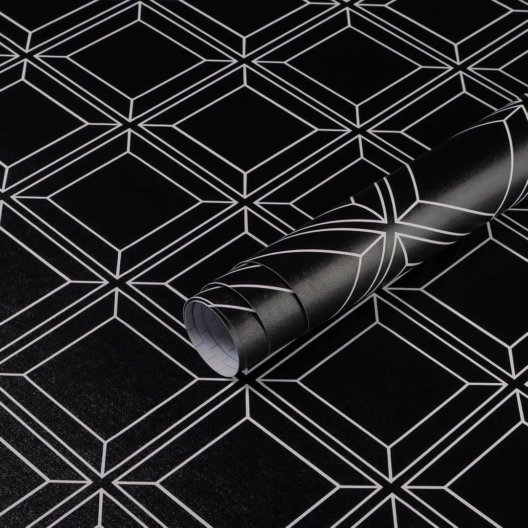 Heroad Peel and Stick Wallpaper Black and White Contact Paper Black Geometric Modern Wall Paper for Nursery Room Bedroom Bathroom Cabinets Vinyl Roll Self-Adhesive Waterproof 17.3 x 197