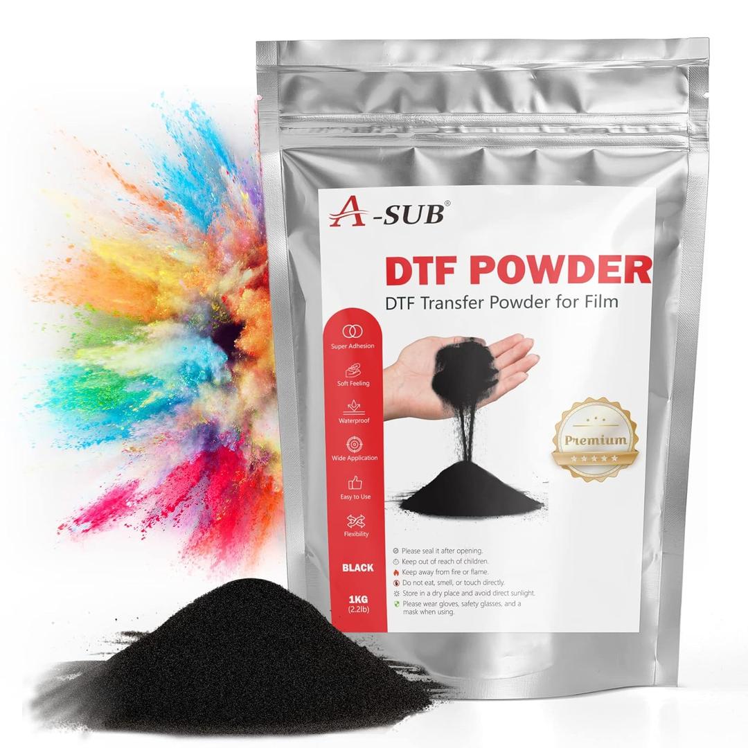 A-SUB DTF Powder, 35.3oz Black DTF Transfer Powder, Hot Melt Adhesive DTF Powder Works with DTF Printers, DTF Transfer Film and Ink for Digital Prints on Dark Color Fabric and Any Material Fabric