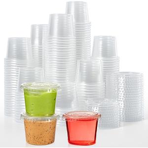 400 Sets 1 oz Disposable Plastic Portion Cups with Lids, Small Plastic Condiment Containers for Sauce, 1 oz Jelly Shot Cups