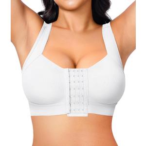 BRABIC Front Closure Post Surgery Compression Bras for Women Mastectomy Bra with Adjustable Straps Wirefree Bra (XX-Large, White)