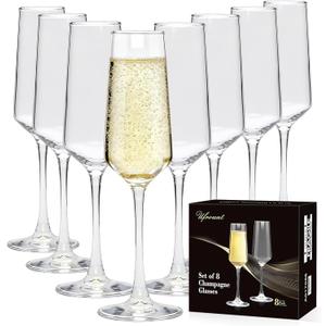 Ufrount Champagne Glasses Set of 8,Elegant 8oz Champagne Flutes,Clear Sparkling Champagne Flutes Glass Mimosa Glass for Prosecco,Restaurant,Wedding,Party,Anniversary