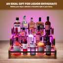 Liquor Bottle Display Shelf, Wine Bottle Display Rack with LED Stripe, 3-Tier Bar Shelf Stand, Whiskey Spirits Wine Holder for Tavern, Mini Bar, Liquor Cabinet, Coffee Syrup Organizer for Home(Brown)
