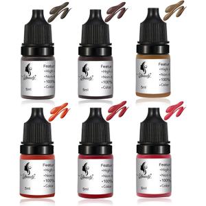 Tattoo Ink Permanent Eyebrow Make up Pigement for Eyebrows Eyeliner Lips Microblading Supplies for Eyebrow Machine Pigment Set for Professional Beauty Supplies (6 Colors)