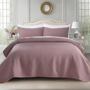 KASENTEX Twin Quilt Set 68"x86"  Soft Washed 3-Layer Lightweight Bedspread, Minimalist Nordic Design, All-Season Spring & Summer Quilt Set (1 Quilt + 2 Pillow Shams),Twilight Mauve Purple