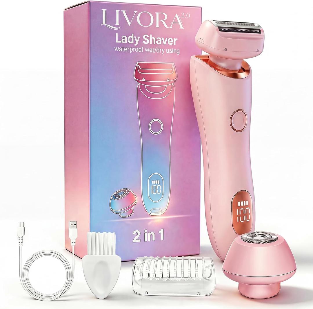 Livora Electric Shaver for Women, SilkGlide Cordless Razor for Legs Underarms Bikini, Painless Hypoallergenic Lady Trimmer, IPX7 Waterproof Wet Dry Use, USB Rechargeable (Pink)