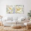 SEVEN WALL ARTS Peony Flower Canvas Wall Art Peonies Floral Pictures Set Abstract White and Yellow Blossom Paintings for Bedroom Living Room Home Office Decor 24"x24"x2pcs