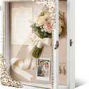 11x14 Shadow Box Frame - Vintage Gold & White Wood Display Case with Metal Latch & Real Glass - Large Memory Box Shadowbox for Wedding, Graduation, DIY - Pet Memorial & Loved One Remembrance