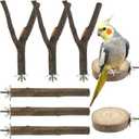 8 PCS Bird Perches for Cage, Natural Wood Parrot Perch Stand, Multi-Branch Platform with Fork Toys, Birds Cage Accessories for Parakeet Cockatiel Budgie Conures Lovebirds