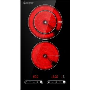 Dual Coil Design of Infrared Double Burner, 1800W Electric Ceramic Hot Plate for Cooking, 2 Burner Cooker Portable Countertop or 12inch Built-in Cooktop Radiant Stove Top, Compatible with All Cookware