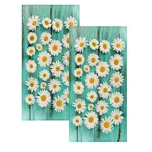 GZMQWVG Daisy Flowers Blue Old Wooden Hand Towels, Set of 2 14" x28 Face Hand Towel Washcloth for Bathroom Hotel Guest Kitchen Spa Decoration